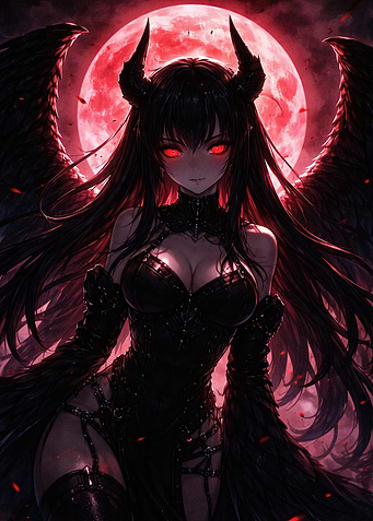 Demonic Angel with Red Moon