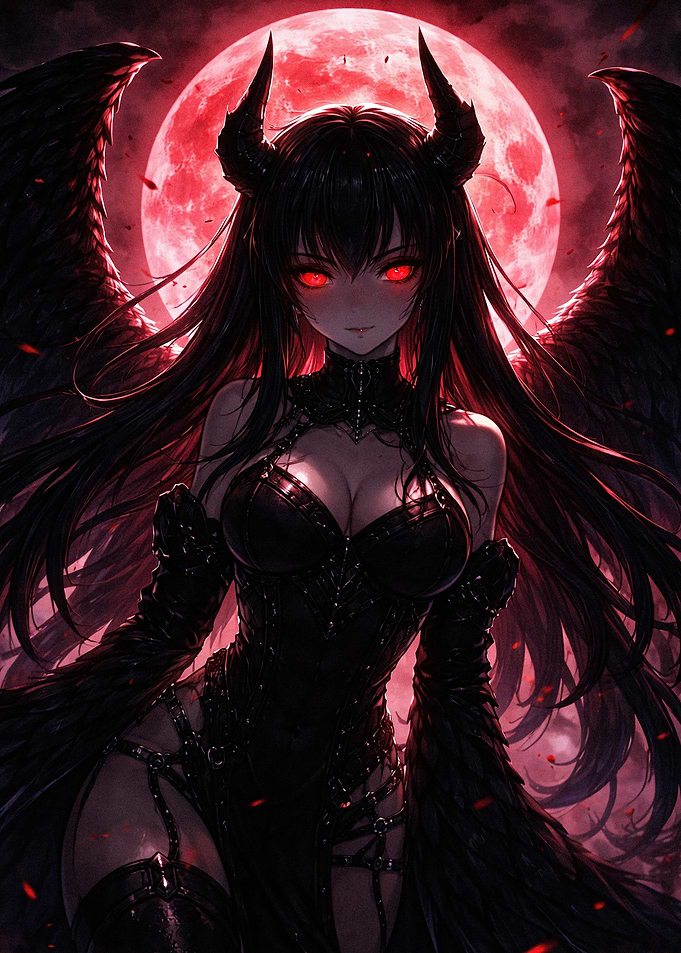 Demonic Angel with Red Moon