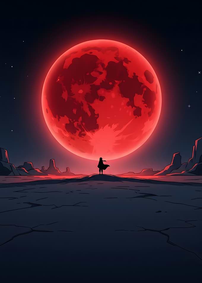 Silhouette Under a Blood Moon