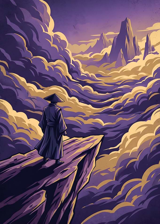 Lone Wanderer Watching the Purple Sunset