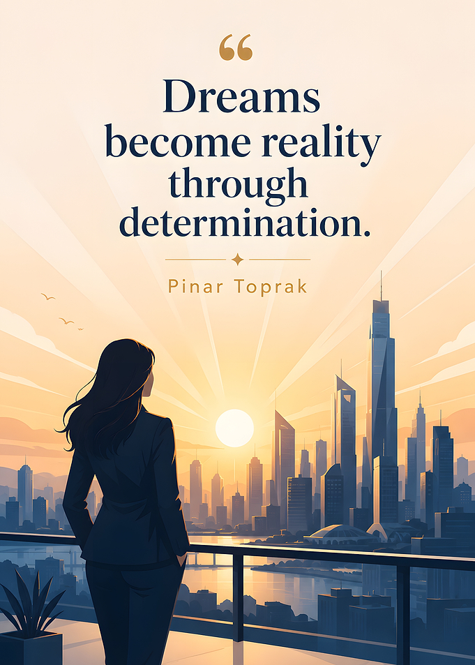 Woman looking at city skyline at sunrise