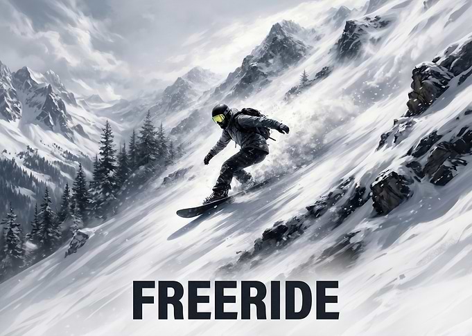 Snowboarder Freeriding Down a Mountain