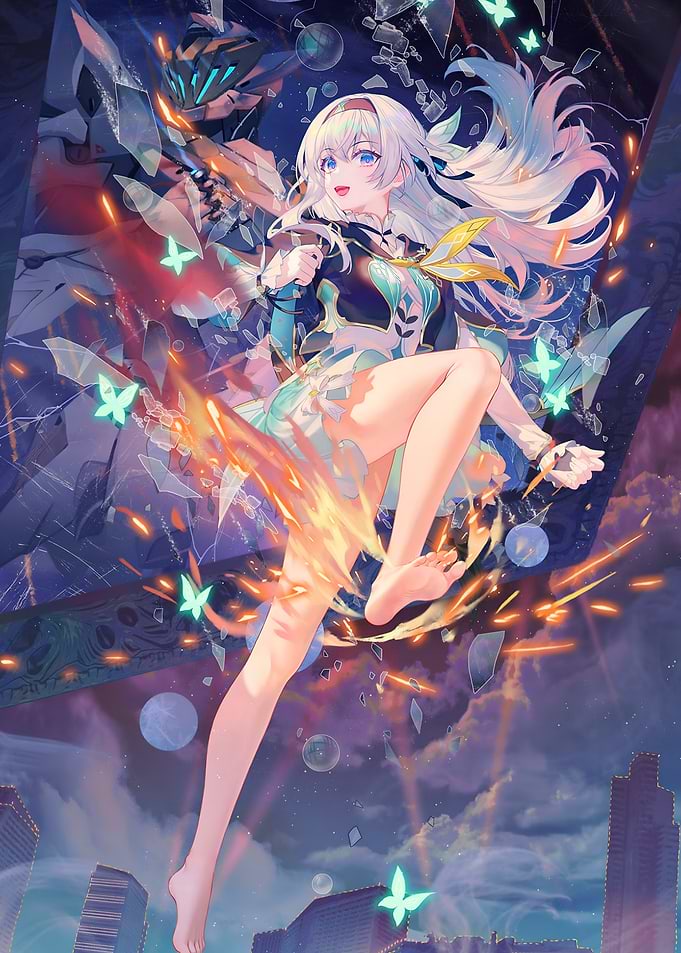 Anime Girl with Fiery Wings
