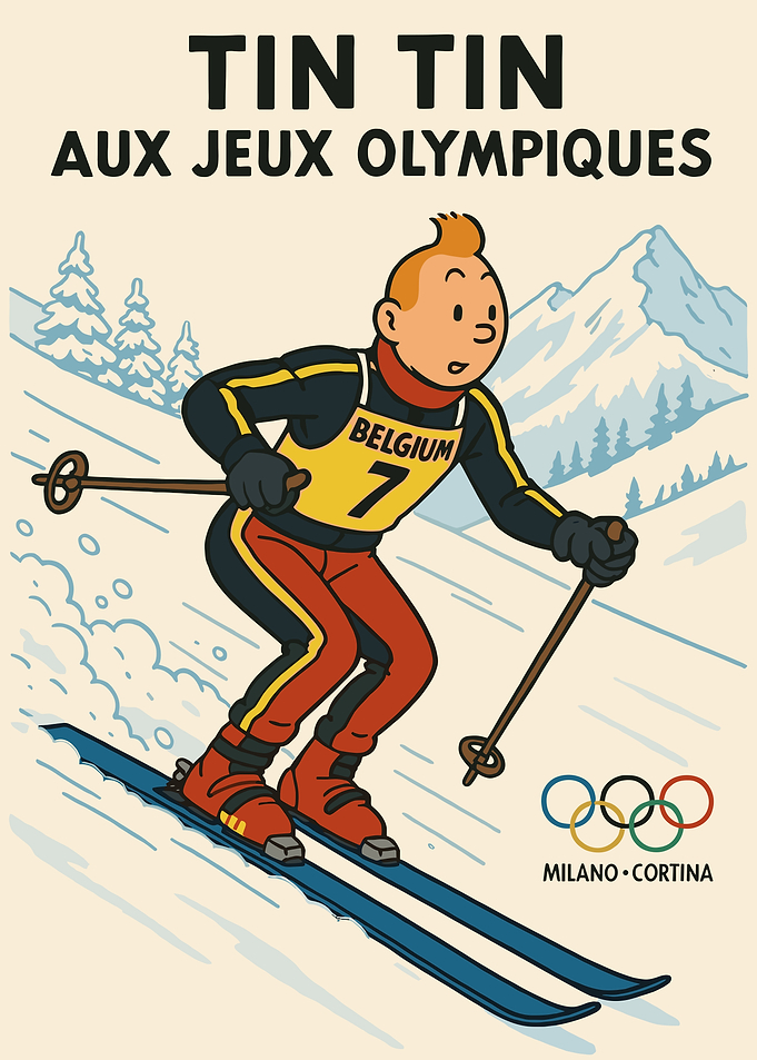Tintin skiing at the Olympics