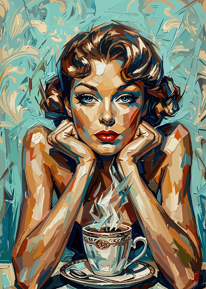 Woman with Coffee in Pop Art Style