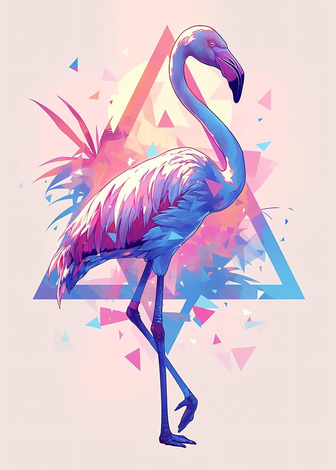 Vibrant Flamingo with Geometric Background