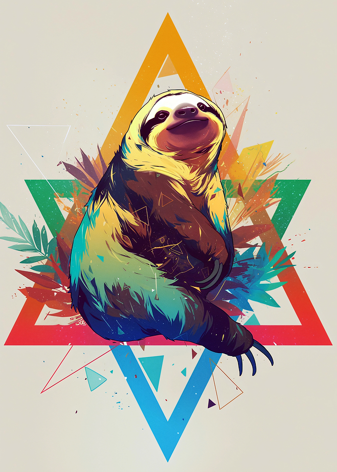 Colorful Sloth with Geometric Shapes