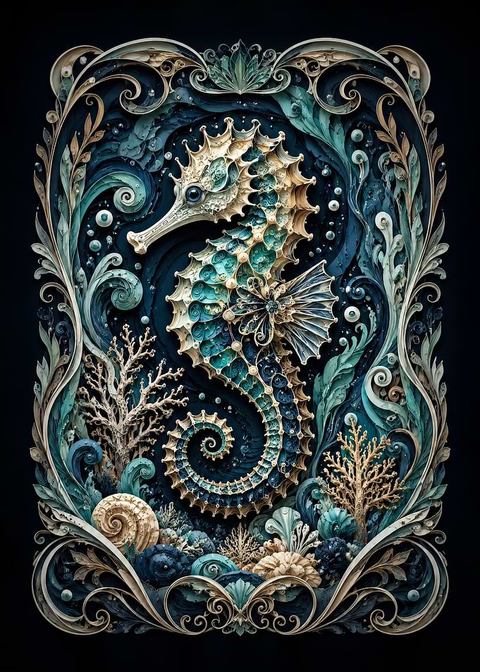 Ornate Seahorse in Underwater Scene