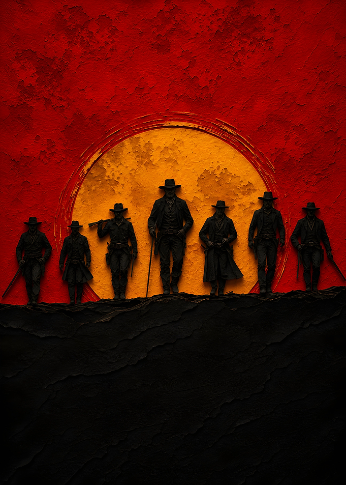 Cowboy Gang Against a Sunset