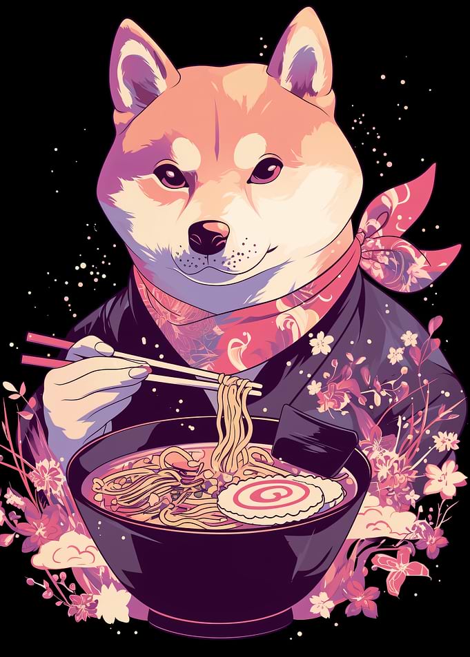 Shiba Inu Eating Ramen