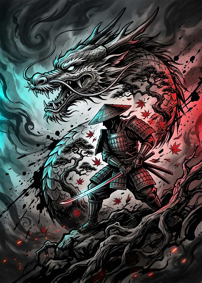 Samurai Warrior and Dragon
