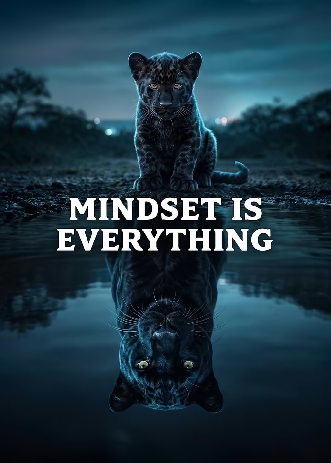 wild Black Panther Cub Reflection MINDSET IS EVERYTHING