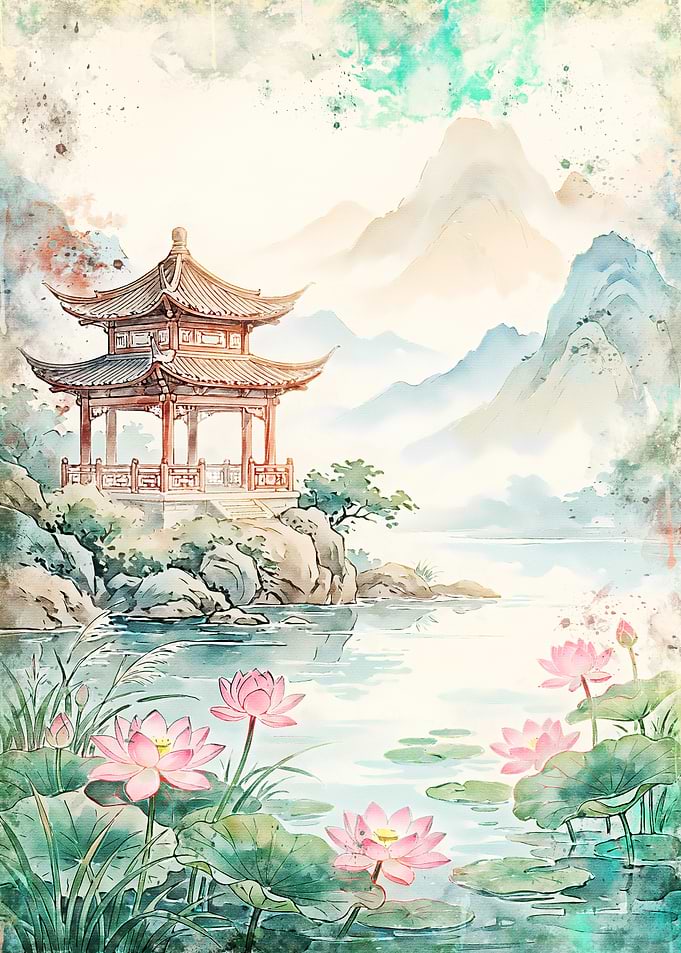 Tranquil Asian Pagoda Landscape