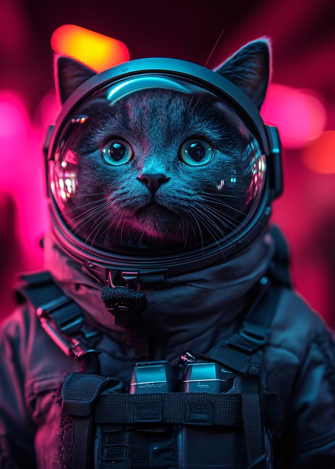 Astronaut Cat in Neon Lights