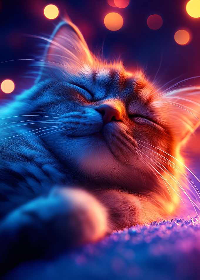 Sleeping Cat with Bokeh Lights