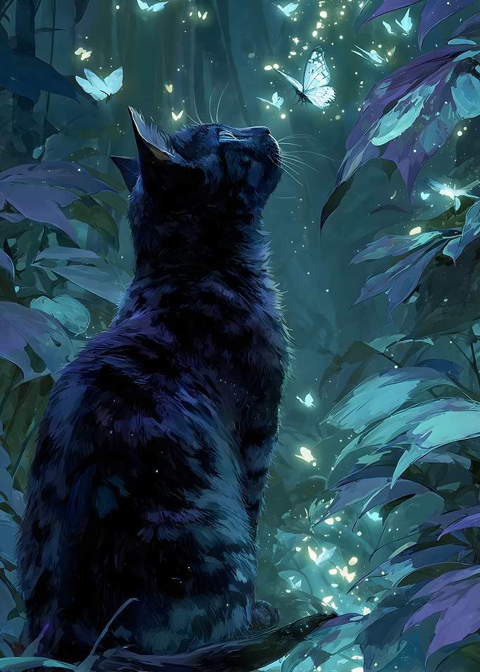 Black Cat with Butterflies