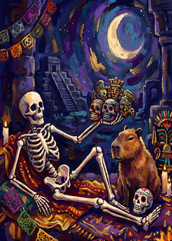 Skeleton and Capybara at Day of the Dead
