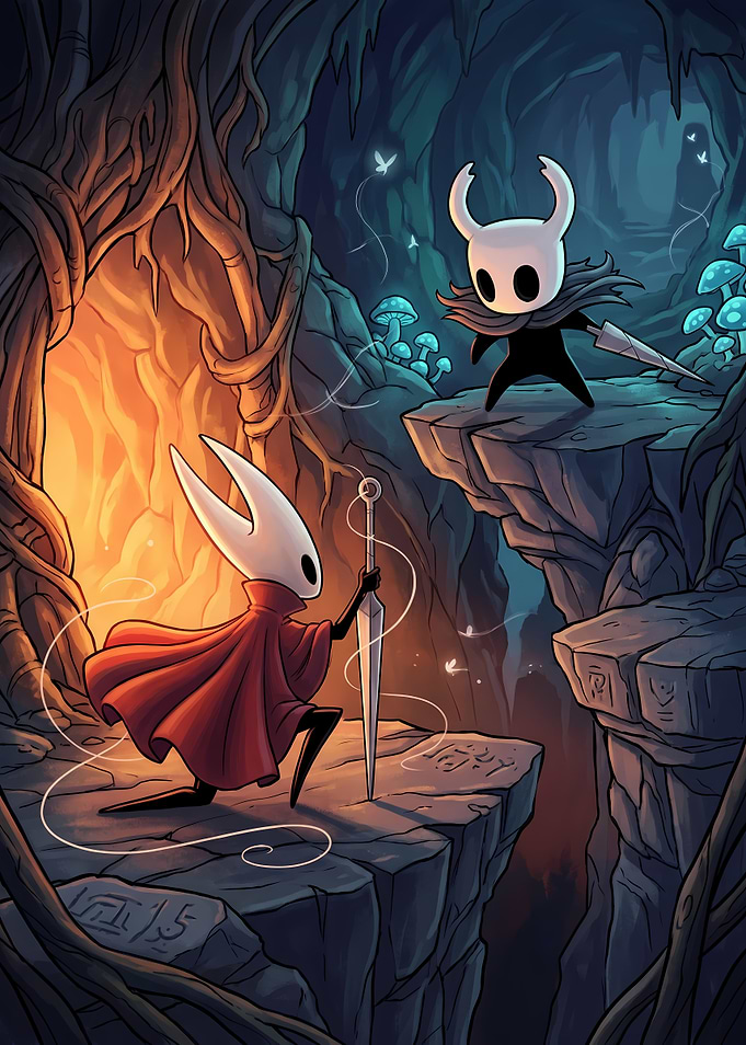 Hollow Knight Characters in Cave