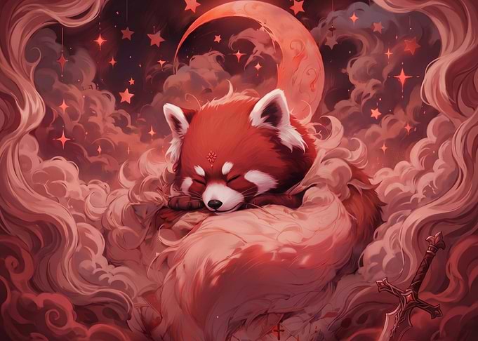 Sleeping Red Panda in Clouds