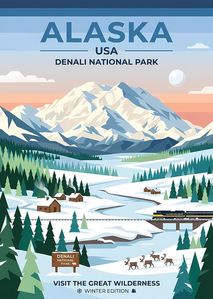 Alaska Denali National Park Winter Poster