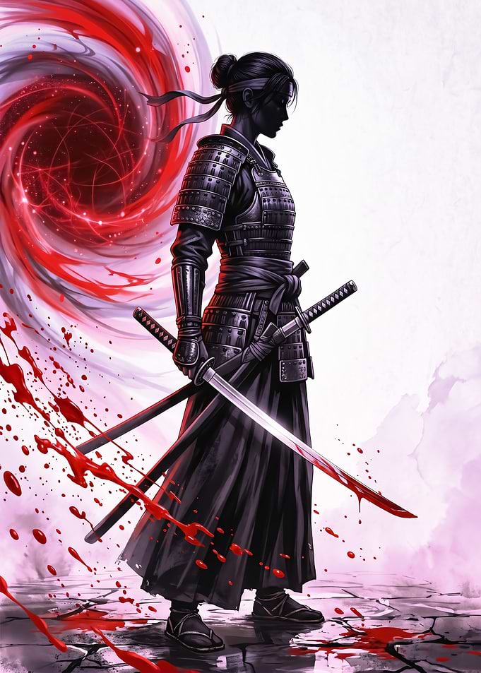 Samurai Warrior with Bloody Swords