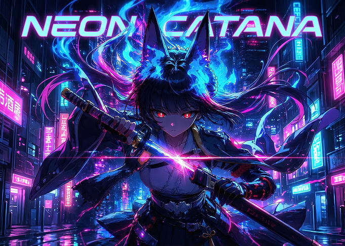 Neon Catana Anime Girl