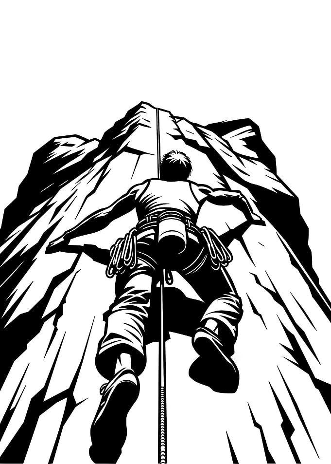 Rock Climber Ascending a Mountain