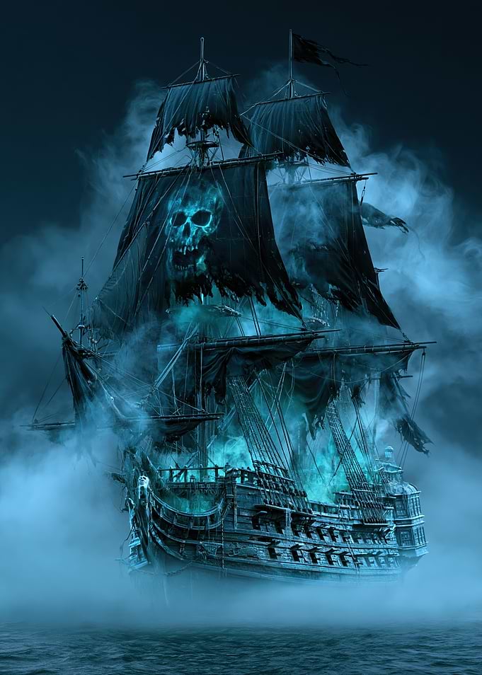 Ghostly Pirate Ship in Fog