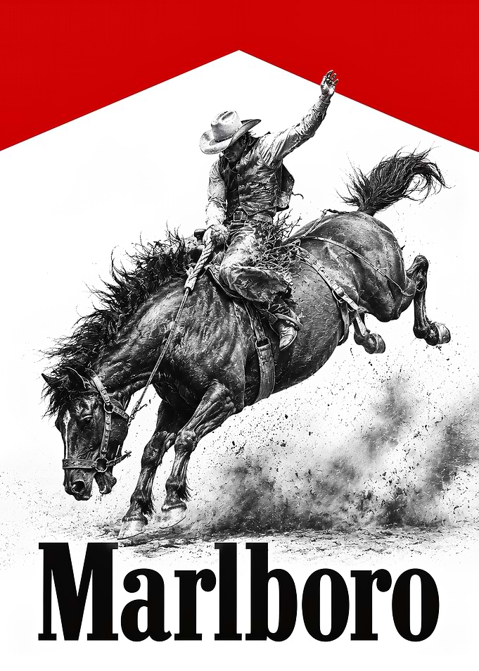 Marlboro Cowboy Riding a Bucking Horse