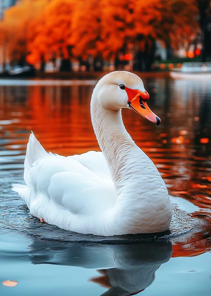 Swan on a lake in autumn