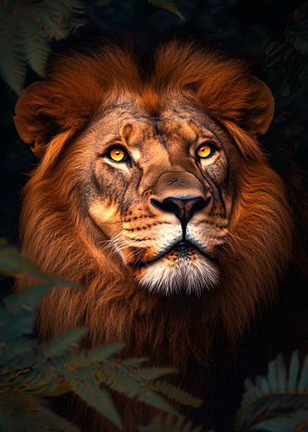 Dark Jungle Majestic Lion Portrait