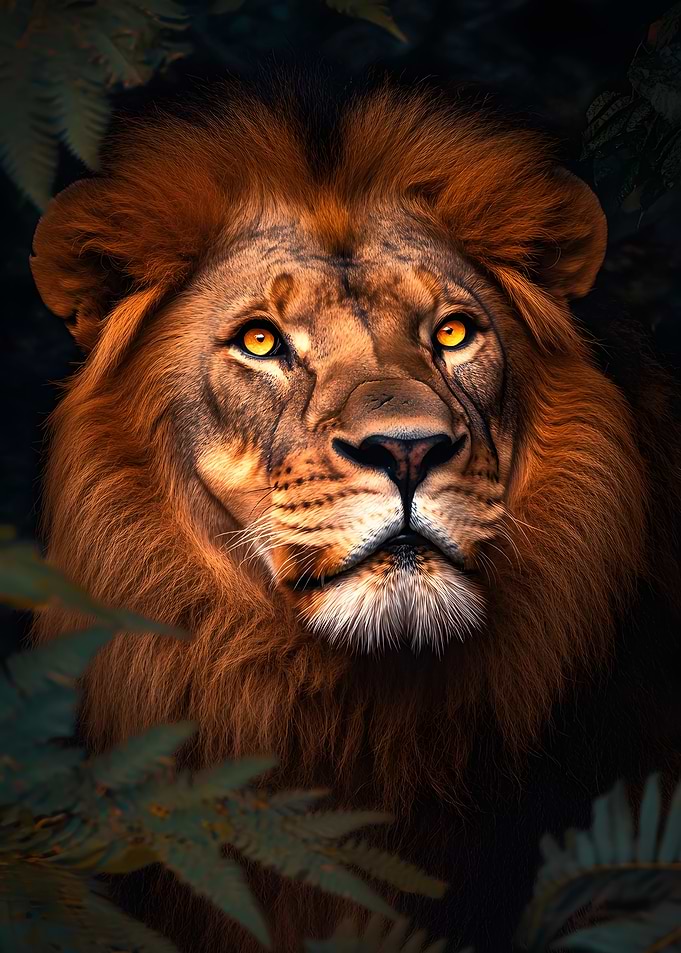 Dark Jungle Majestic Lion Portrait