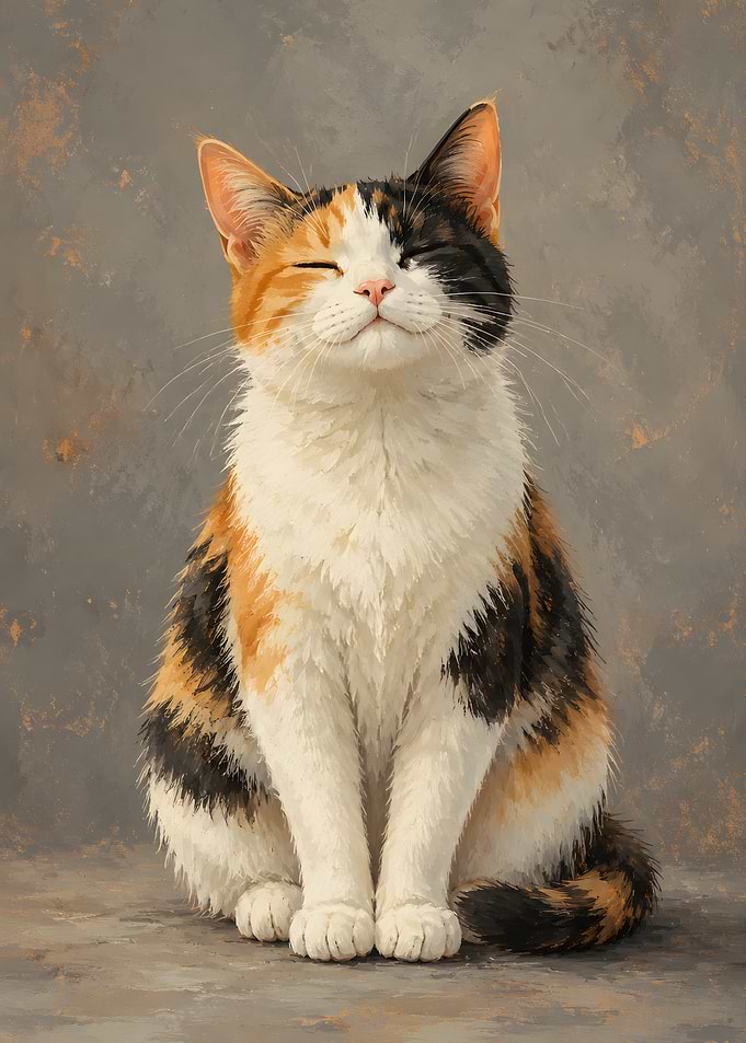 Calico Cat with Eyes Closed