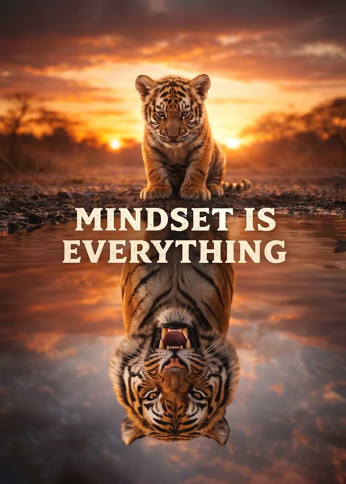 wild Tiger Cub Reflection MINDSET IS EVERYTHING