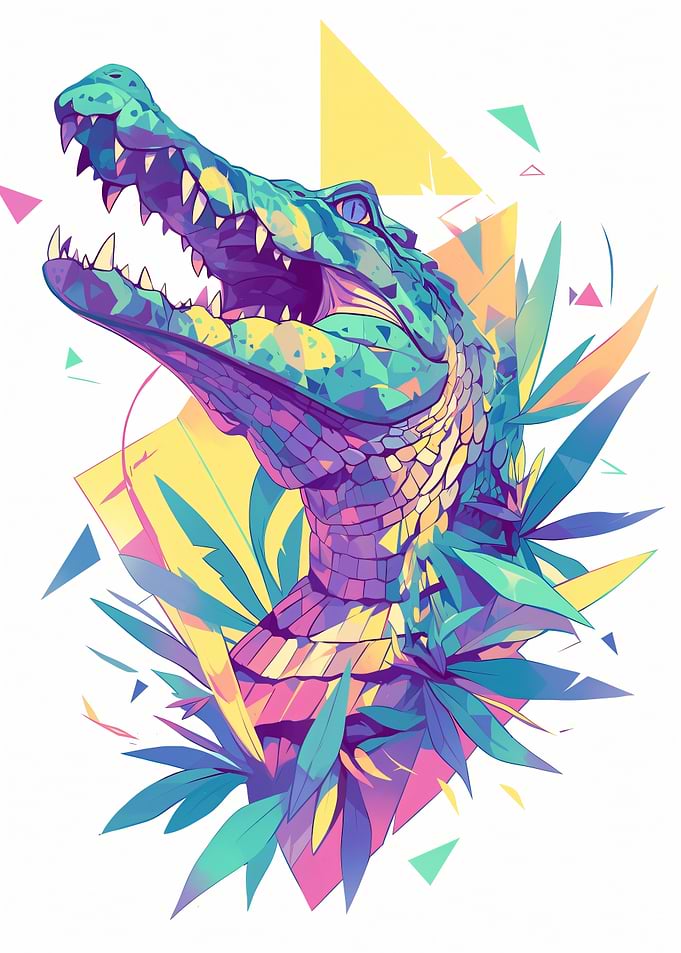 Vibrant Alligator with Geometric Accents