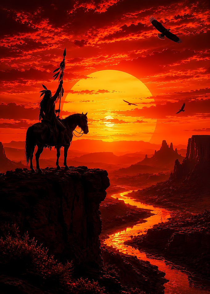 Native American Warrior at Sunset