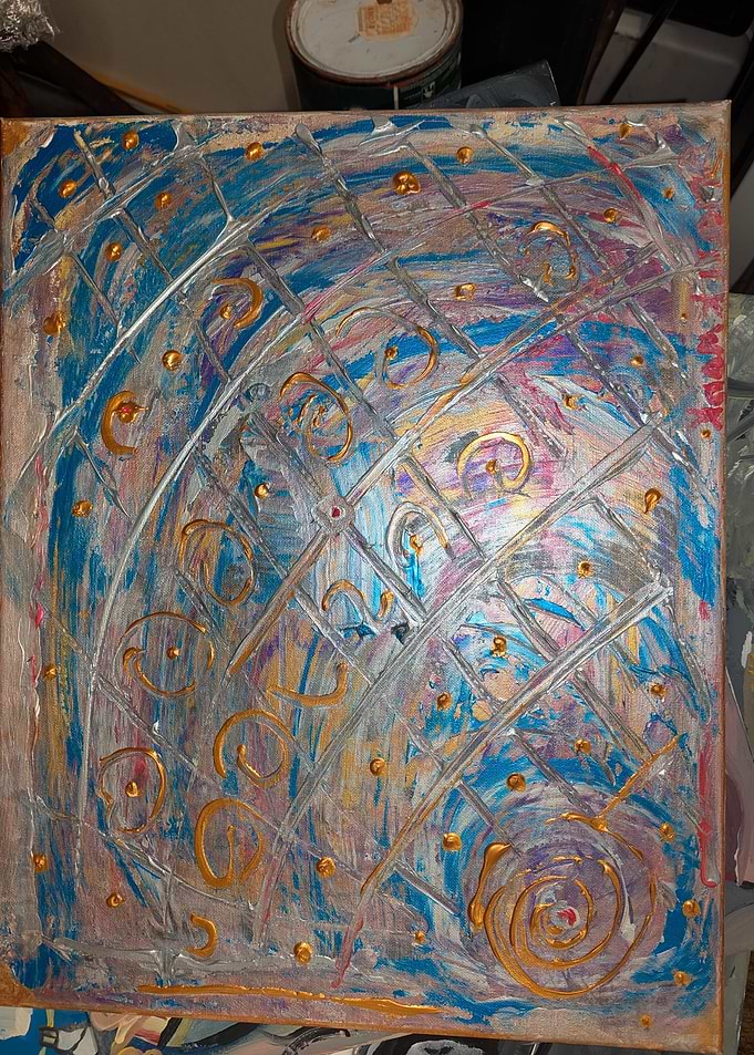 Abstract Swirls and Grid Painting