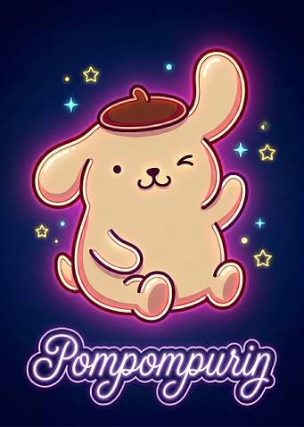 Pompompurin Neon Character Art