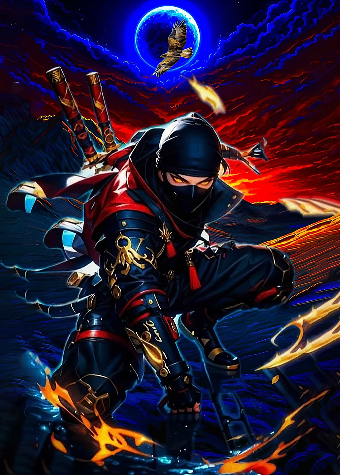 Ninja Warrior with Fiery Aura