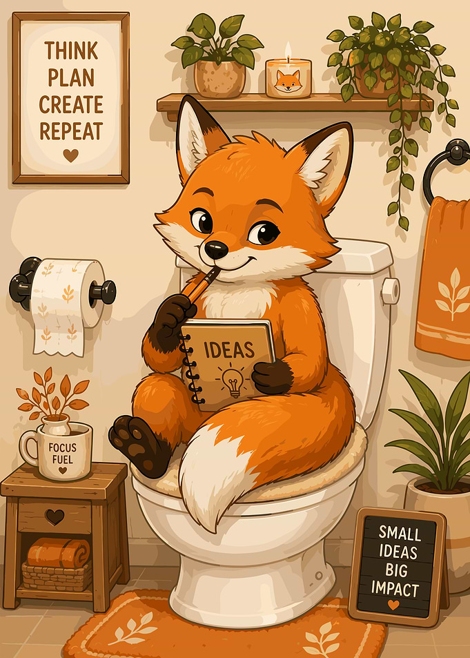 Fox with Ideas on Toilet