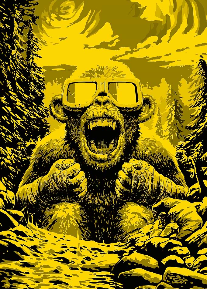 Angry Monkey with Goggles in Forest