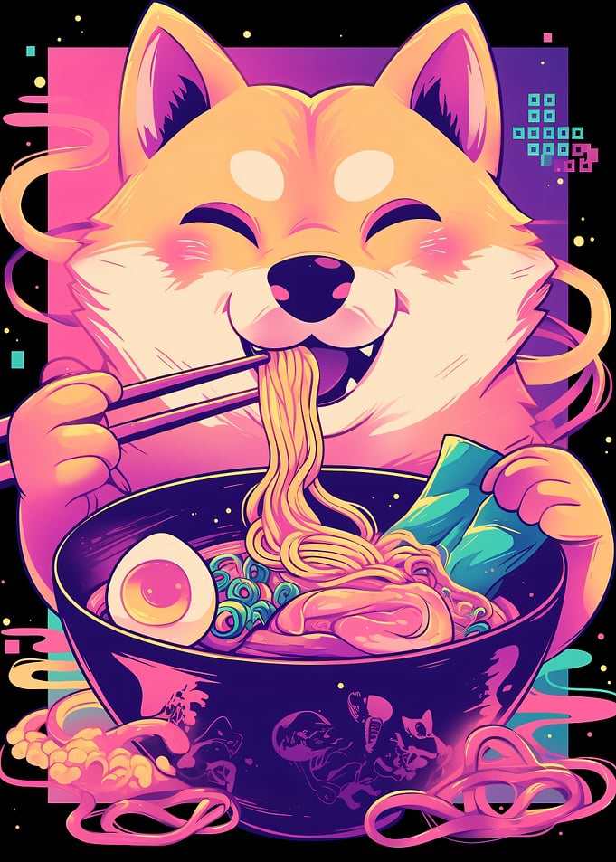 Shiba Inu Eating Ramen