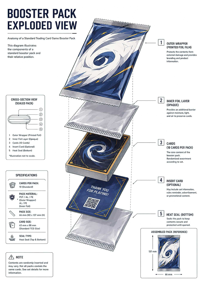 Trading Card Game - Booster Pack Exploded View Diagram