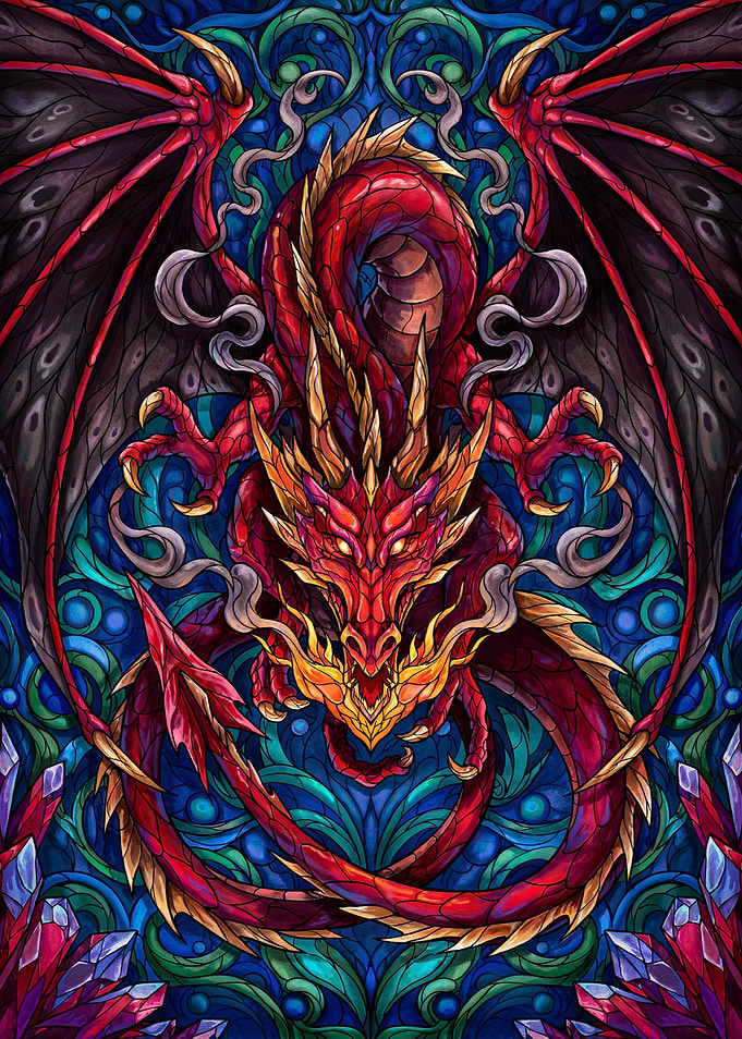 Stained Glass Style Dragon Art