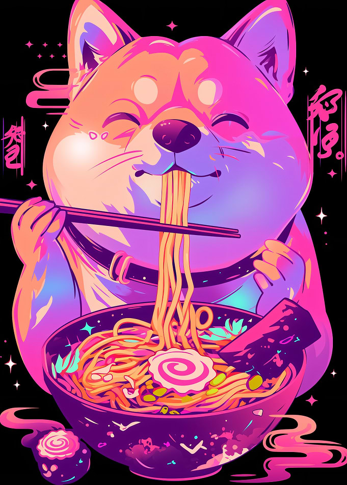 Shiba Inu Eating Ramen