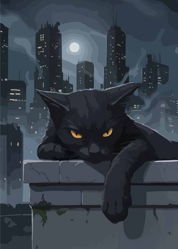 Black Cat on Rooftop at Night