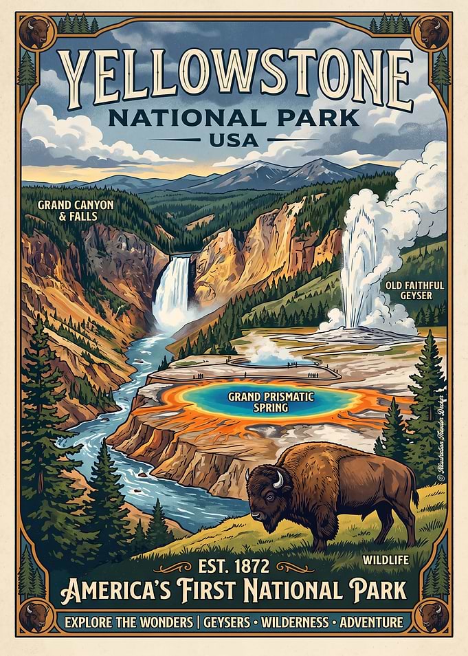 Yellowstone National Park Vintage Poster