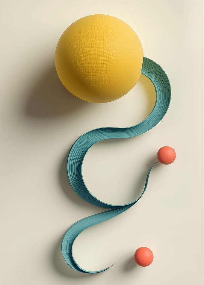 Abstract Yellow Sphere and Teal Ribbon