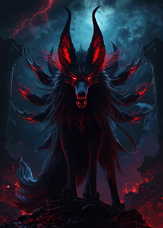 Demonic Wolf with Red Eyes