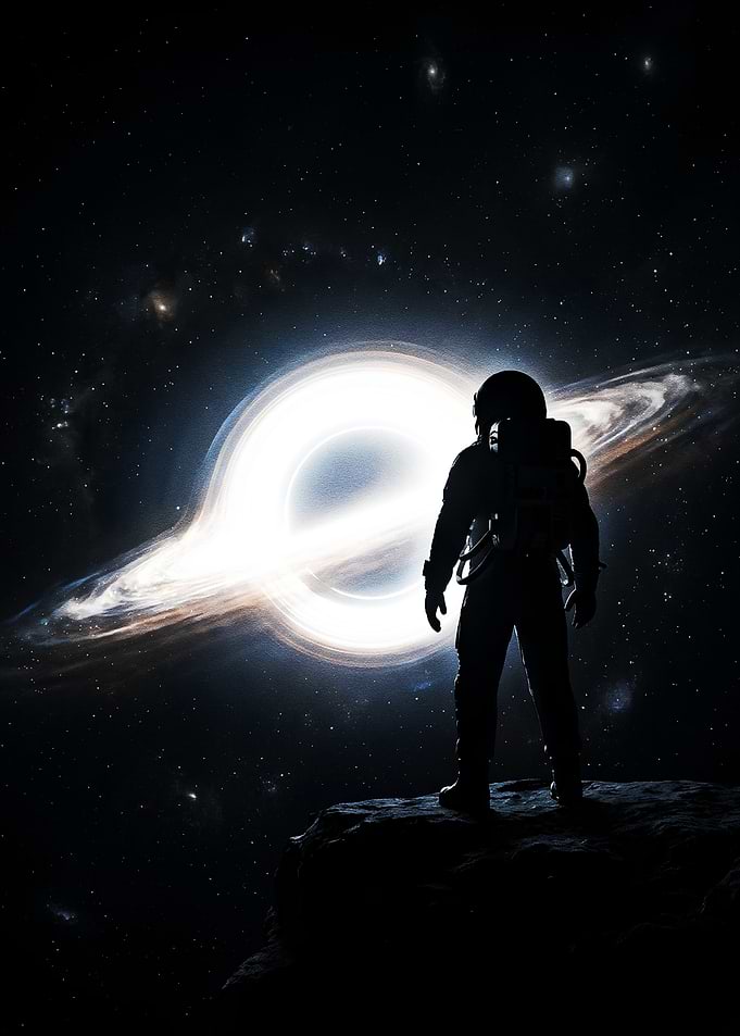 Astronaut facing a black hole